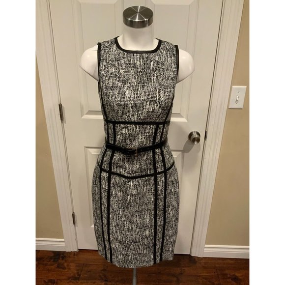 Michael Kors Collection Black & White Splatter Pencil Dress w/ Belt, Size 6 - Picture 1 of 12